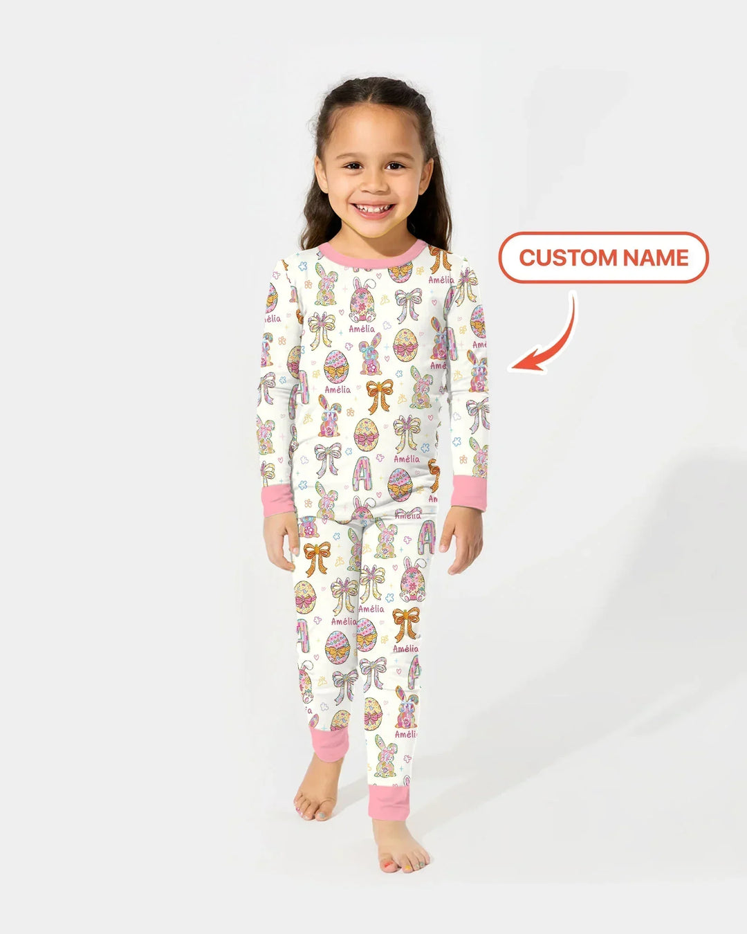 Happy Easter Custom Name Bamboo Two Piece Long Sleeve Pajama Set