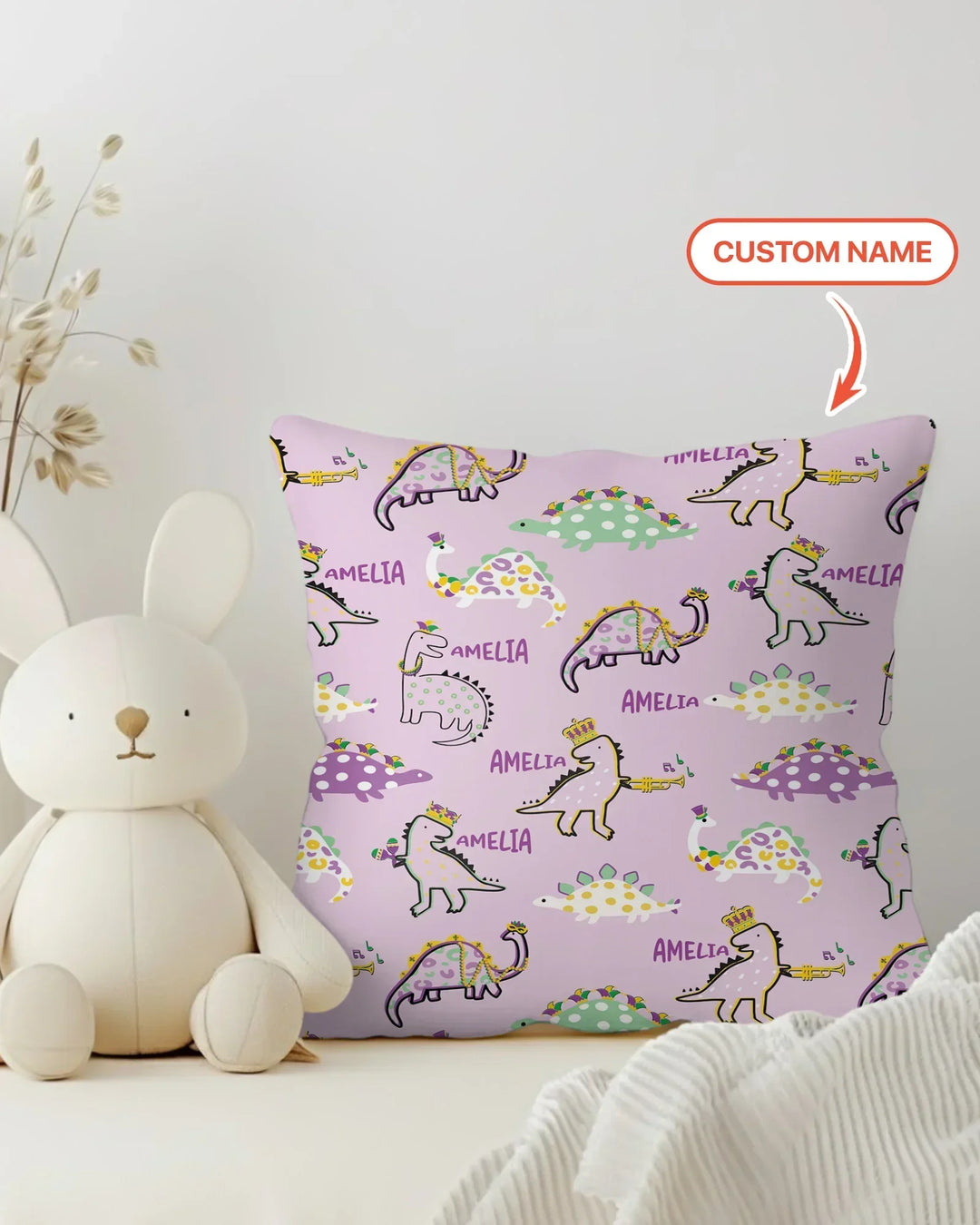 Custom Name Mardi Gras Saurus Bamboo Pillow Case
