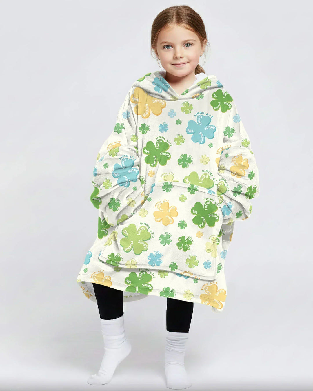 Shamrocks Print St. Patrick's Day Wearable Bamboo Blanket Hoodie