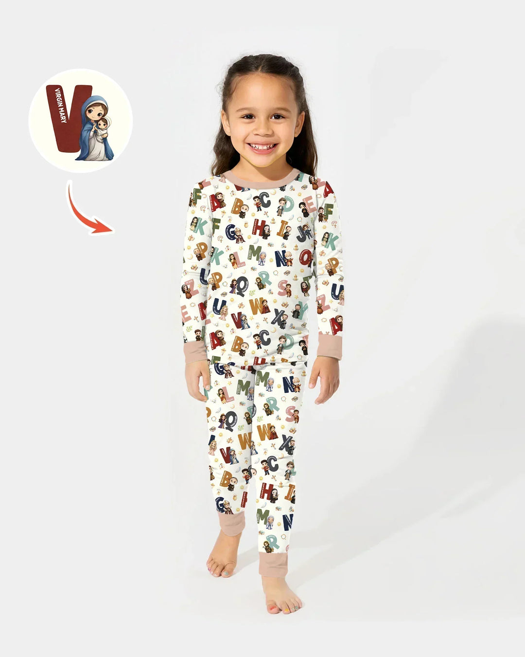 Catholic Saint ABCs Bamboo Two Piece Long Sleeve Pajama Set