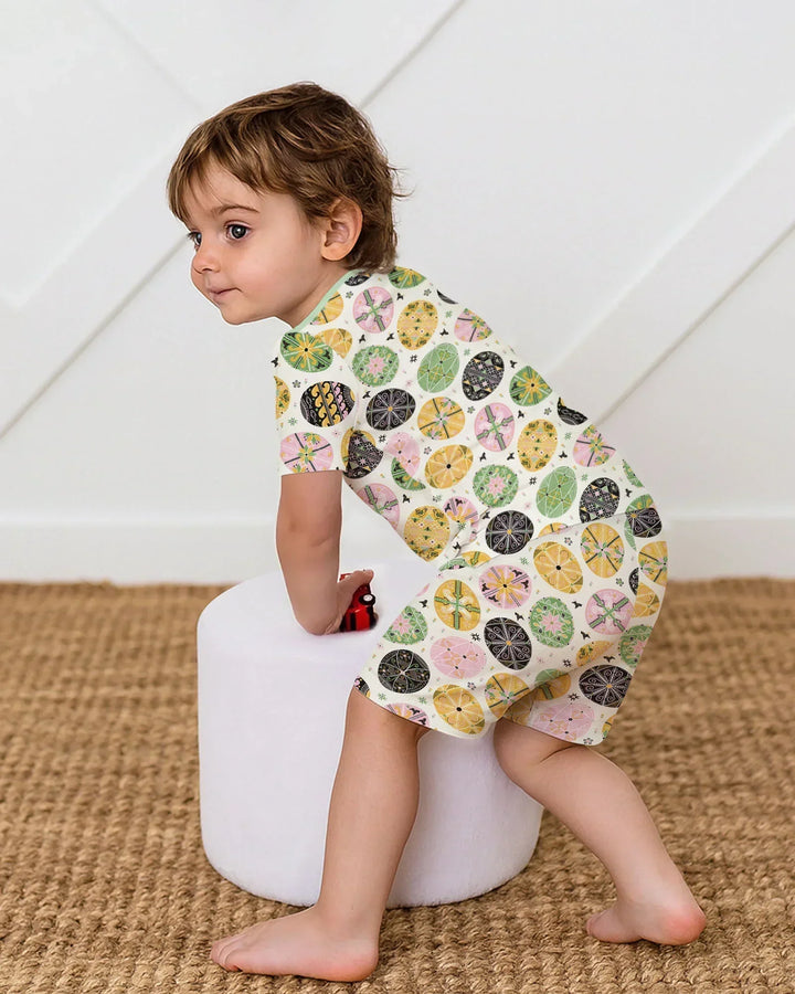 Pysanky Eggs Family Matching Bamboo Two Piece Short Sleeve Shorts Pajama Set