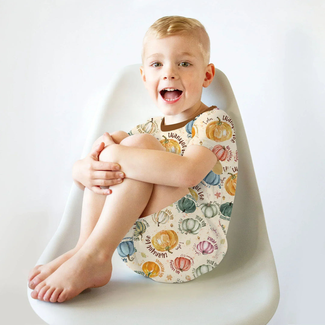 Christian Thanksgiving Two Piece Short Sleeve Shorts Pajama Set , Christian Thanksgiving Two Piece Short Sleeve Shorts Pajama Set - 12-18M / Chocolate Brown