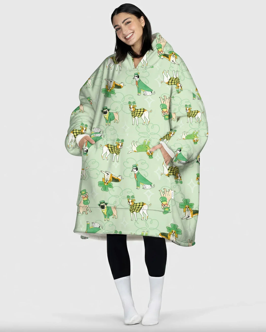 St. Patrick's Day Puppies Wearable Bamboo Blanket Hoodie