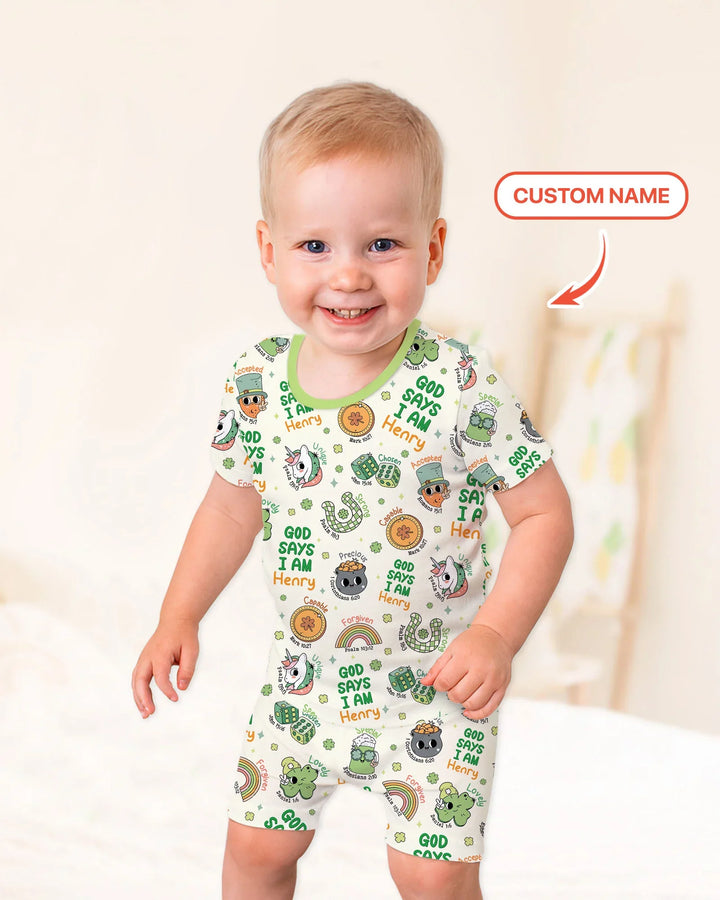 Personalized God Says I Am St. Patrick's Day Family Matching Bamboo Two Piece Short Sleeve Shorts Pajama Set