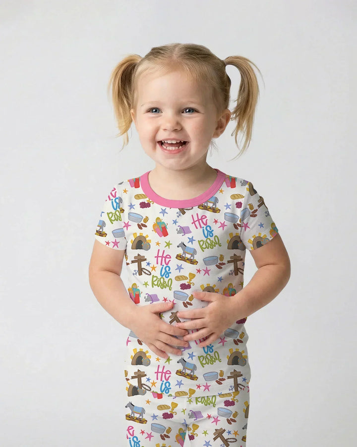 Bible Story Easter Family Matching Bamboo Two Piece Short Sleeve Pajama Set