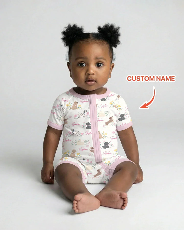 Custom Name Flower Dogs Bamboo Shorty Zippy