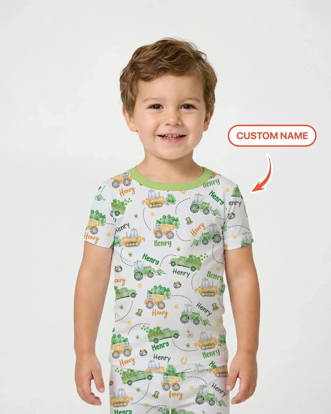 Construction St. Patrick's Day Custom Name Bamboo Two Piece Short Sleeve Pajama Set