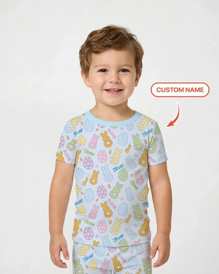 Custom Name Spring Pastel Easter Bamboo Two Piece Short Sleeve Pajama Set
