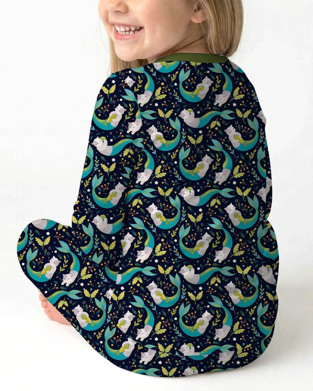 Midnight Mermaid Cats Bamboo Two Piece Long Sleeve Pajama Set