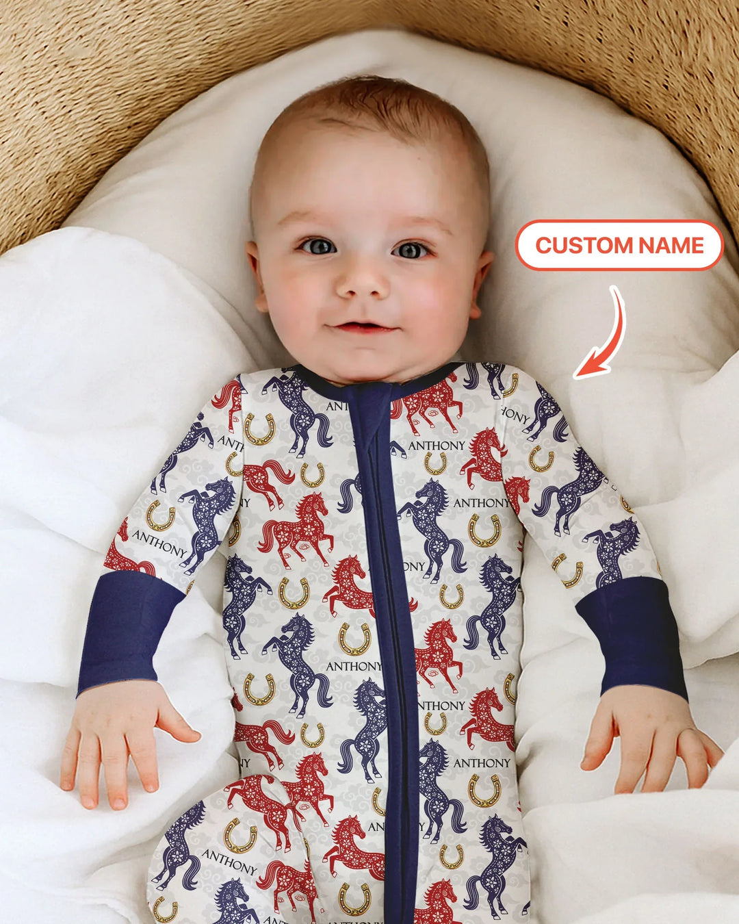 Custom Name Chinoiserie Horses Bamboo Convertible Zippy