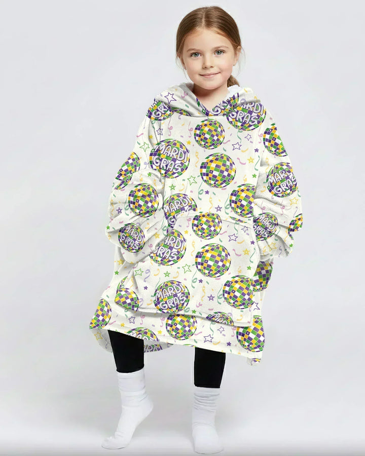 Mardi Gras Disco Ball Wearable Bamboo Blanket Hoodie