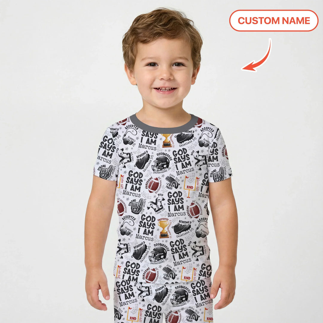 God Says I Am Touch Down Time Custom Name Bamboo Two Piece Short Sleeve Pajama Set