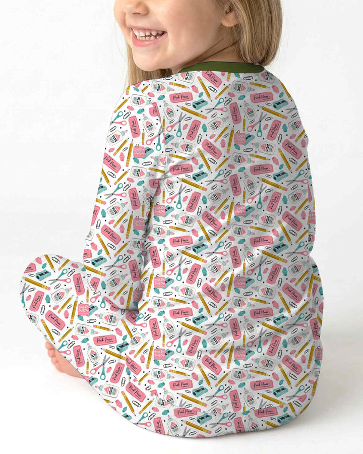 Pink Power School Supplies Bamboo Two Piece Long Sleeve Pajama Set