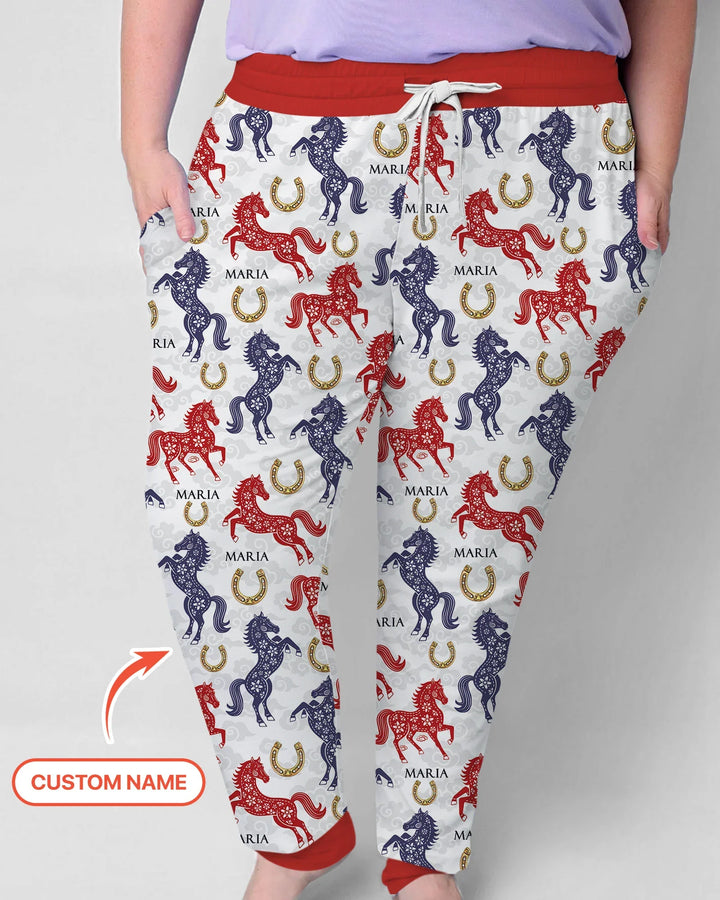 Custom Name Chinoiserie Horses Bamboo Women Pajama Set