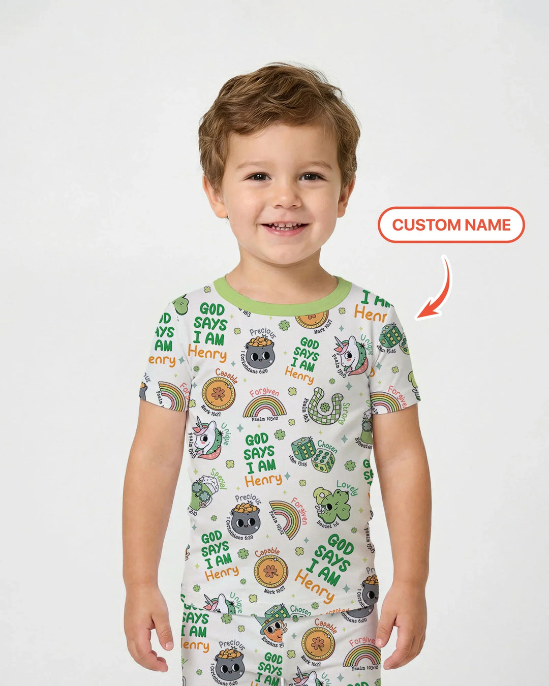 Personalized God Says I Am St. Patrick's Day Family Matching Bamboo Two Piece Short Sleeve Pajama Set