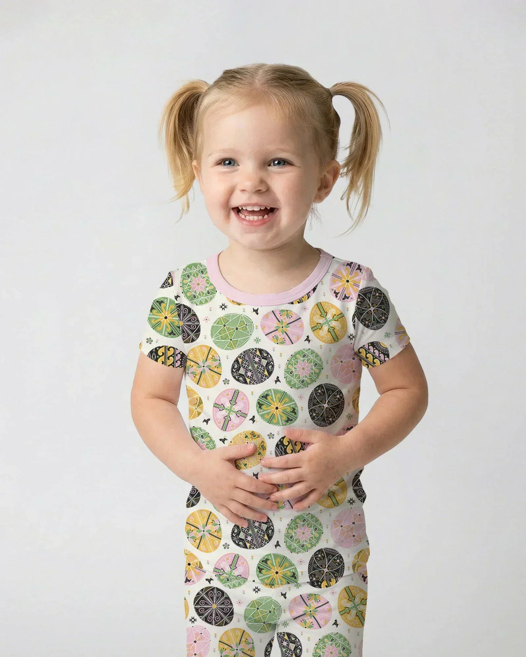 Pysanky Eggs Family Matching Bamboo Two Piece Short Sleeve Pajama Set