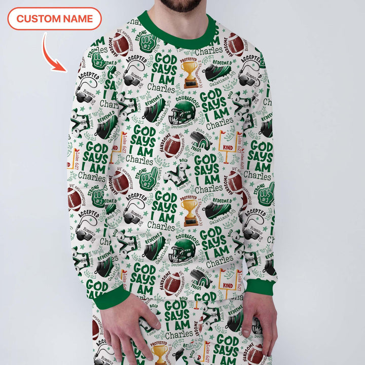 God Says I Am Touch Down Time Custom Name Bamboo Men's Pajama Set