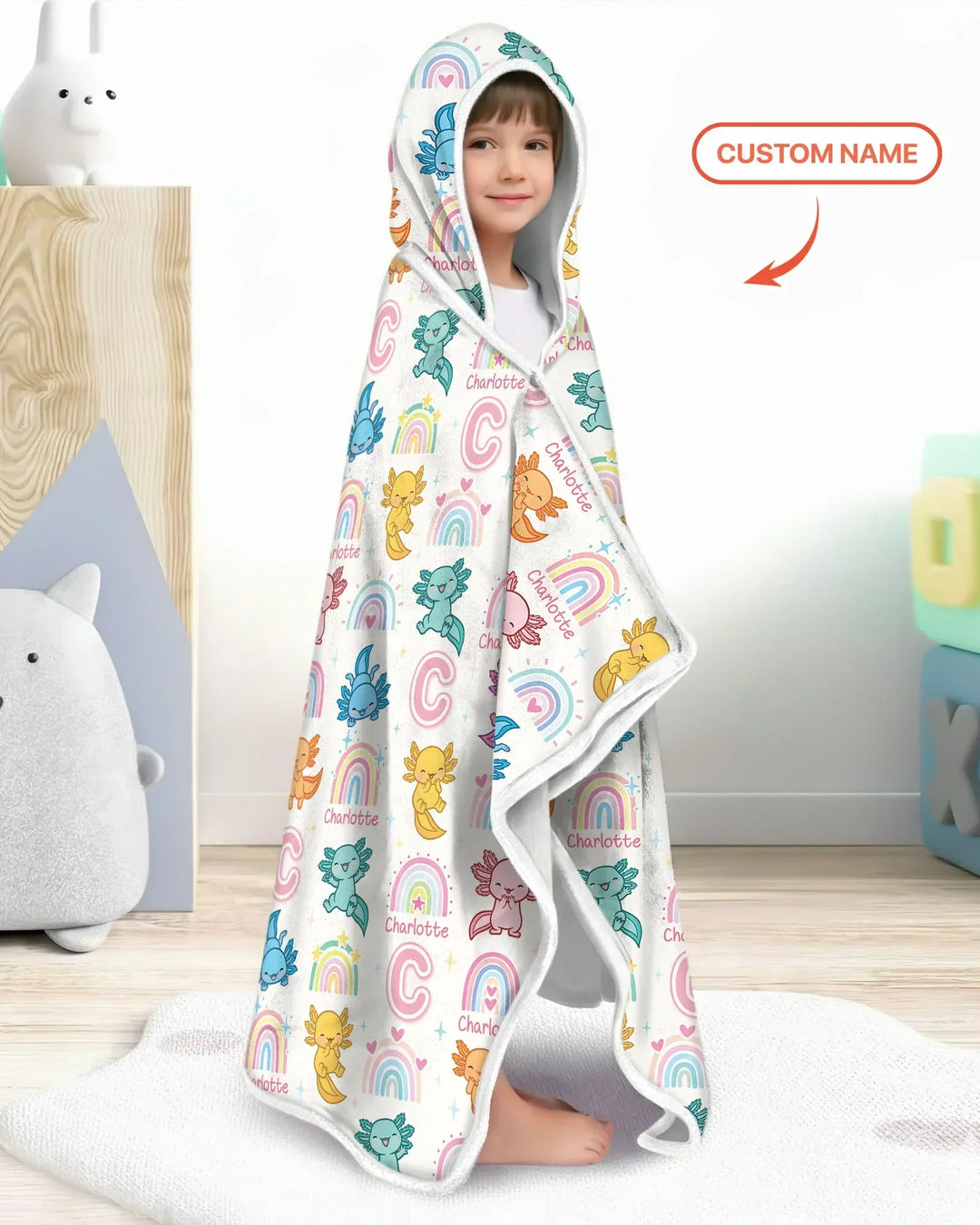 Axololt Custom Name Bamboo Wearable Hooded Blanket