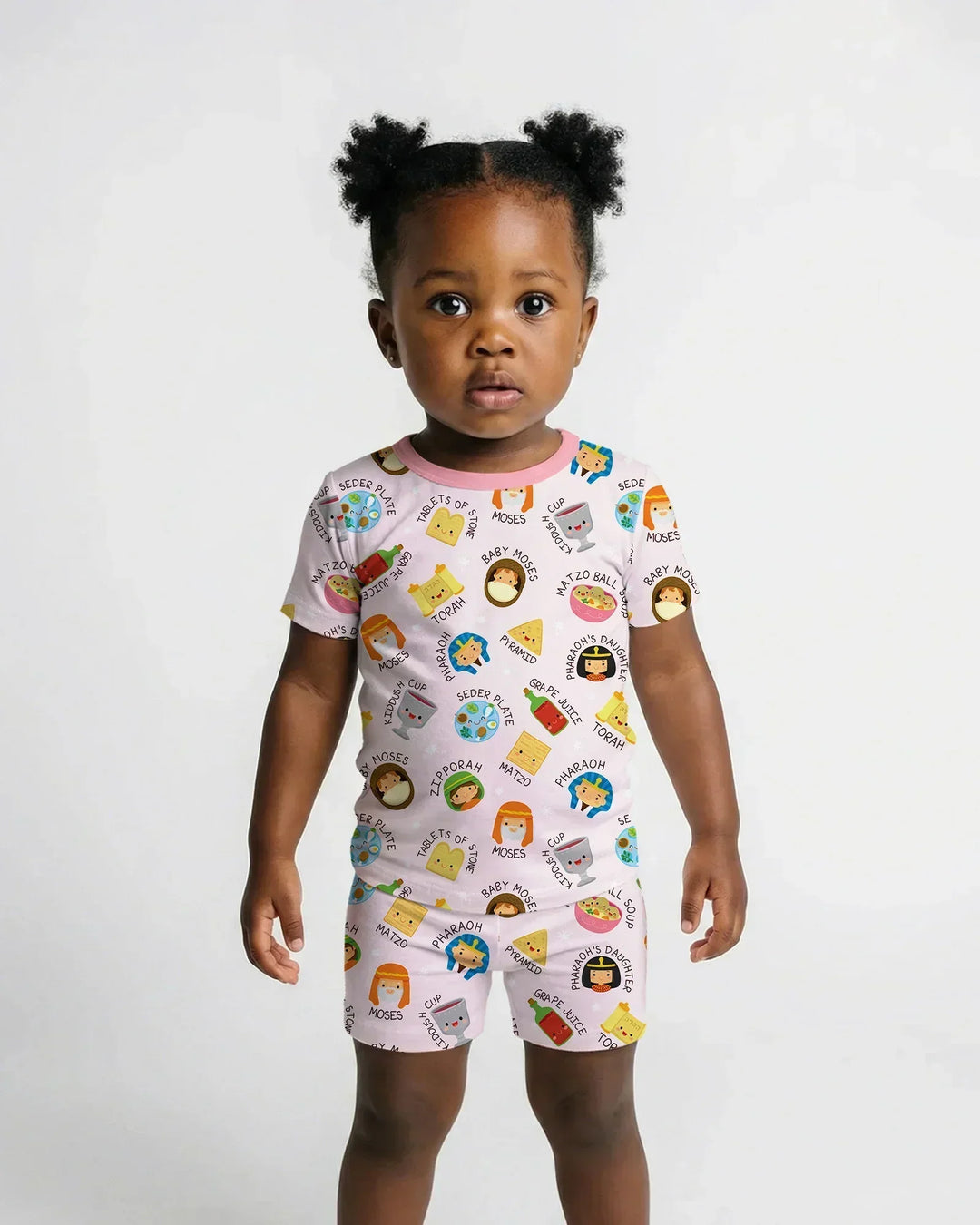 Cute Passover Characters Bamboo Two Piece Short Sleeve Shorts Pajama Set