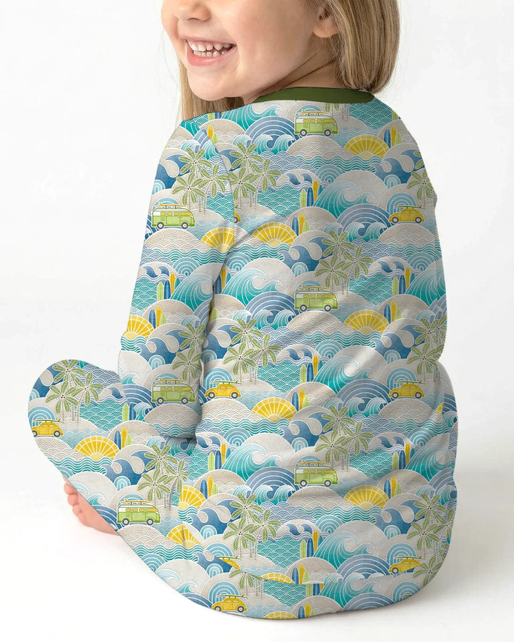 Coastal Road Trip Waves Surf Bamboo Two Piece Long Sleeve Pajama Set