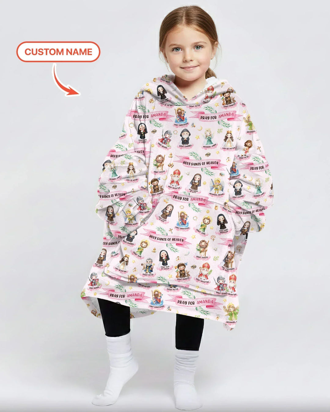 Holy Saints of Heaven Custom Name Bamboo Blanket Hoodie