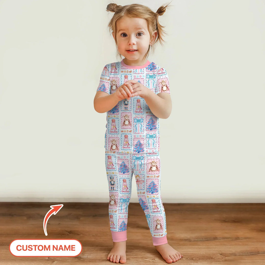 Custom Name Nutcracker Wonderland Bamboo Two Piece Short Sleeve Pajama Set