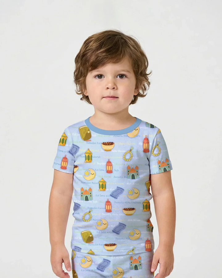 Ramadan Mubarak Family Matching Bamboo Two Piece Short Sleeve Shorts Pajama Set