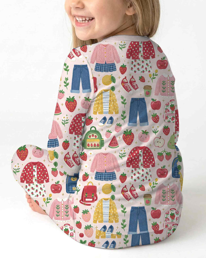 Strawberry School Style Bamboo Two Piece Long Sleeve Pajama Set