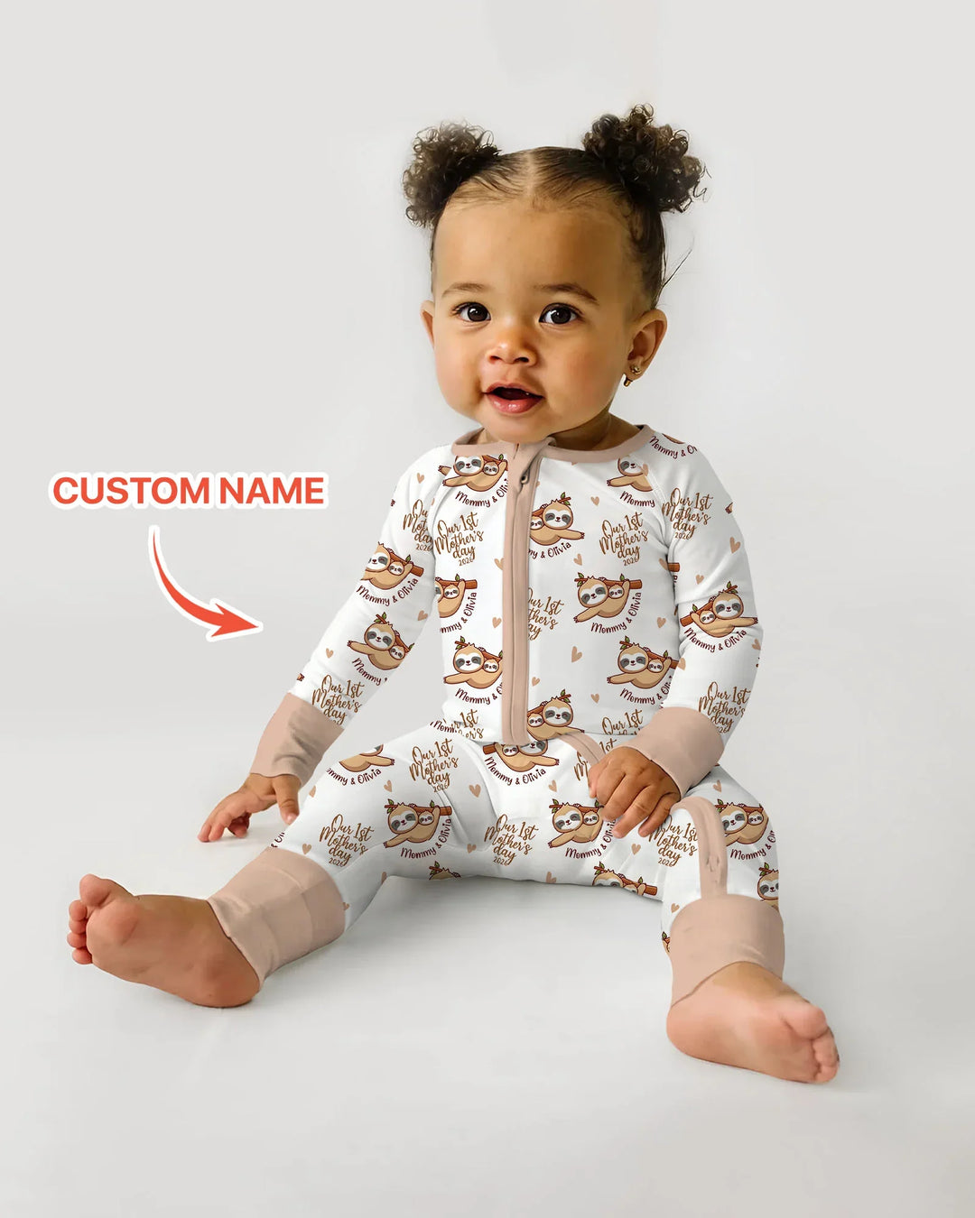 Custom Name Mama & Baby Sloth – Our First Mother’s Day 2026 Bamboo Convertible Zippy