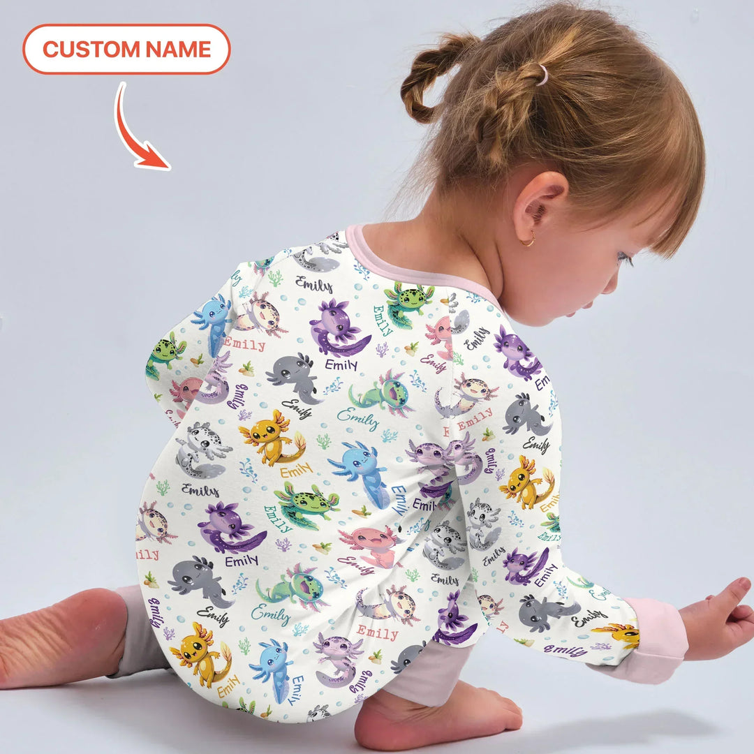 I Love You Axolotl Custom Name Bamboo Two Piece Long Sleeve Pajama Set