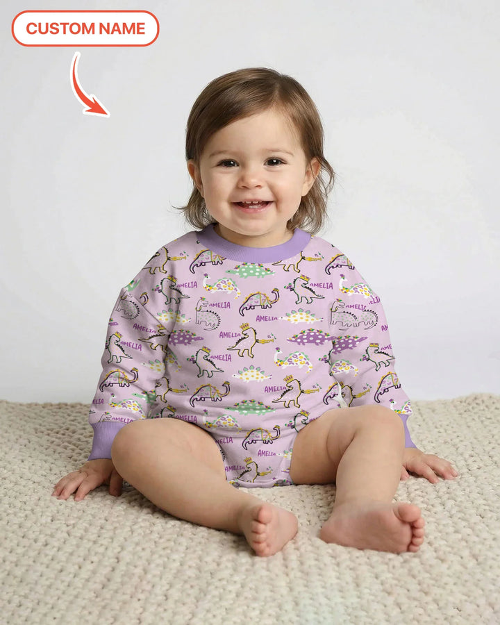 Custom Name Mardi Gras Saurus Bamboo Bubble Romper