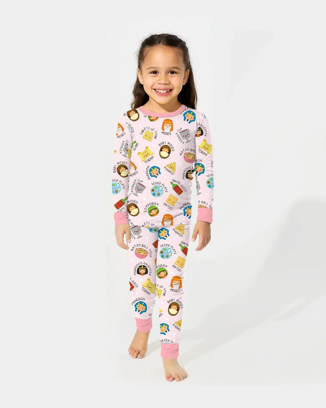 Cute Passover Characters Bamboo Two Piece Long Sleeve Pajama Set