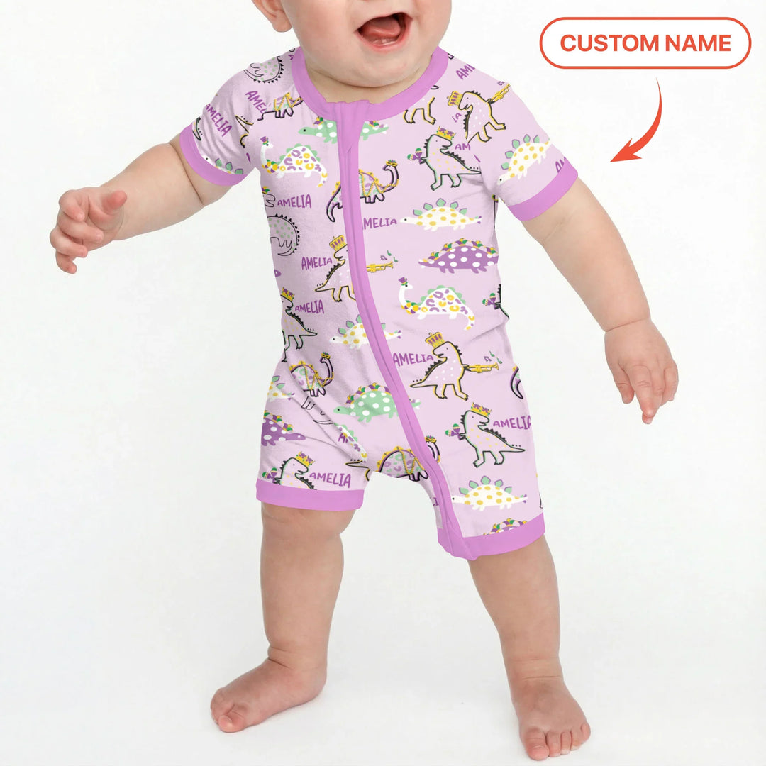 Custom Name Mardi Gras Saurus Bamboo Shorty Zippy