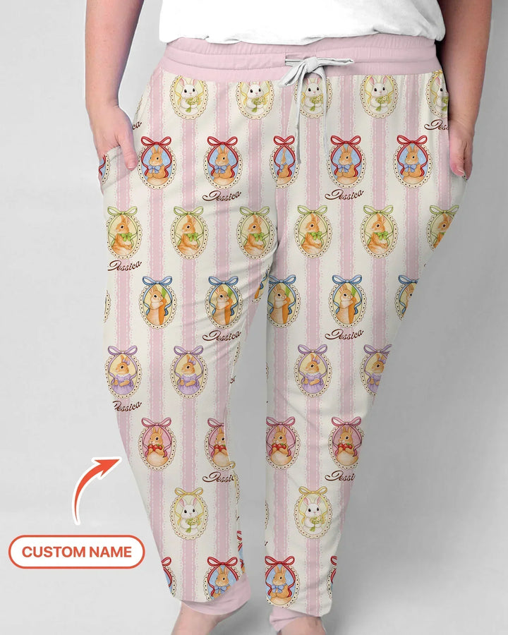 Custom Name Vintage Easter Bunny Bamboo Women Pajama Set
