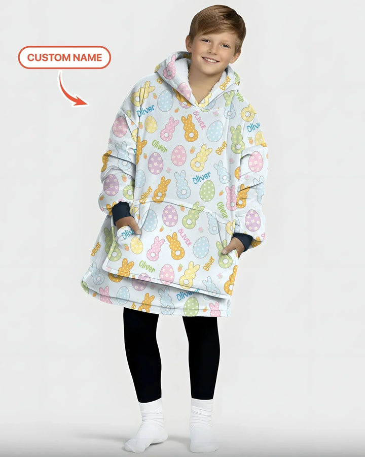 Custom Name Spring Pastel Easter Bamboo Blanket Hoodie