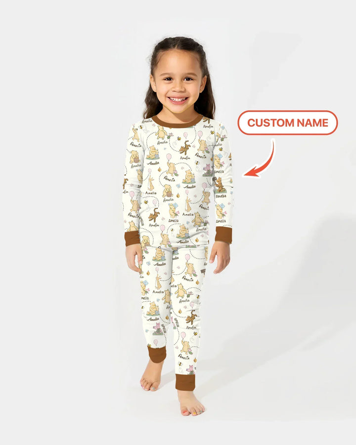 Once Upon A Bear Custom Name Bamboo Two Piece Long Sleeve Pajama Set