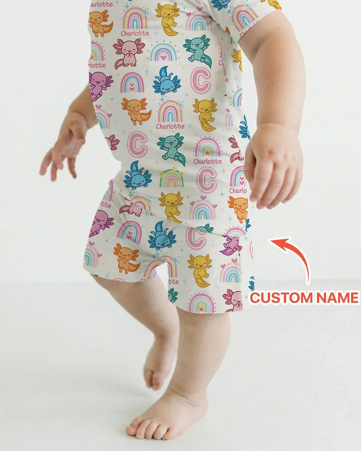 Axololt Custom Name Bamboo Two Piece Short Sleeve Shorts Pajama Set