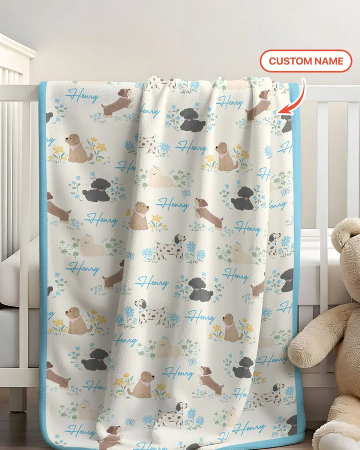 Custom Name Flower Dogs Bamboo Blanket