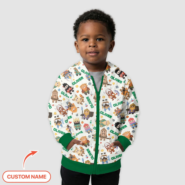 Blocky Buddy Squad Custom Name Bamboo Zip Hoodie