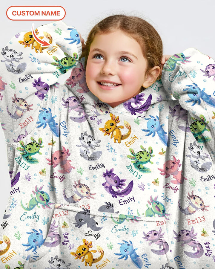 I Love You Axolotl Custom Name Bamboo Blanket Hoodie