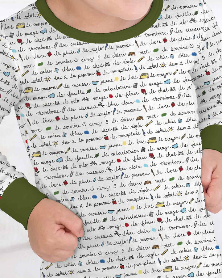 French Classroom Notes Bamboo Two Piece Long Sleeve Pajama Set