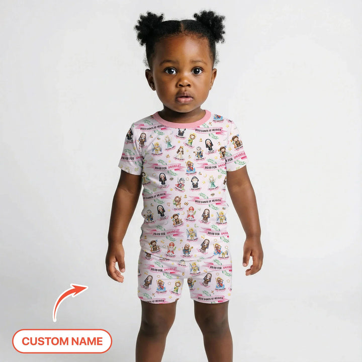 Holy Saints of Heaven Custom Name Bamboo Two Piece Short Sleeve Shorts Pajama Set