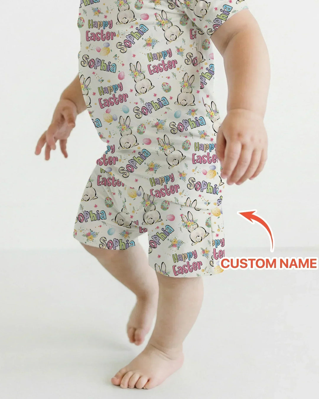 Personalized Happy Easter Bunny Bamboo Two Piece Short Sleeve Shorts Pajama Set