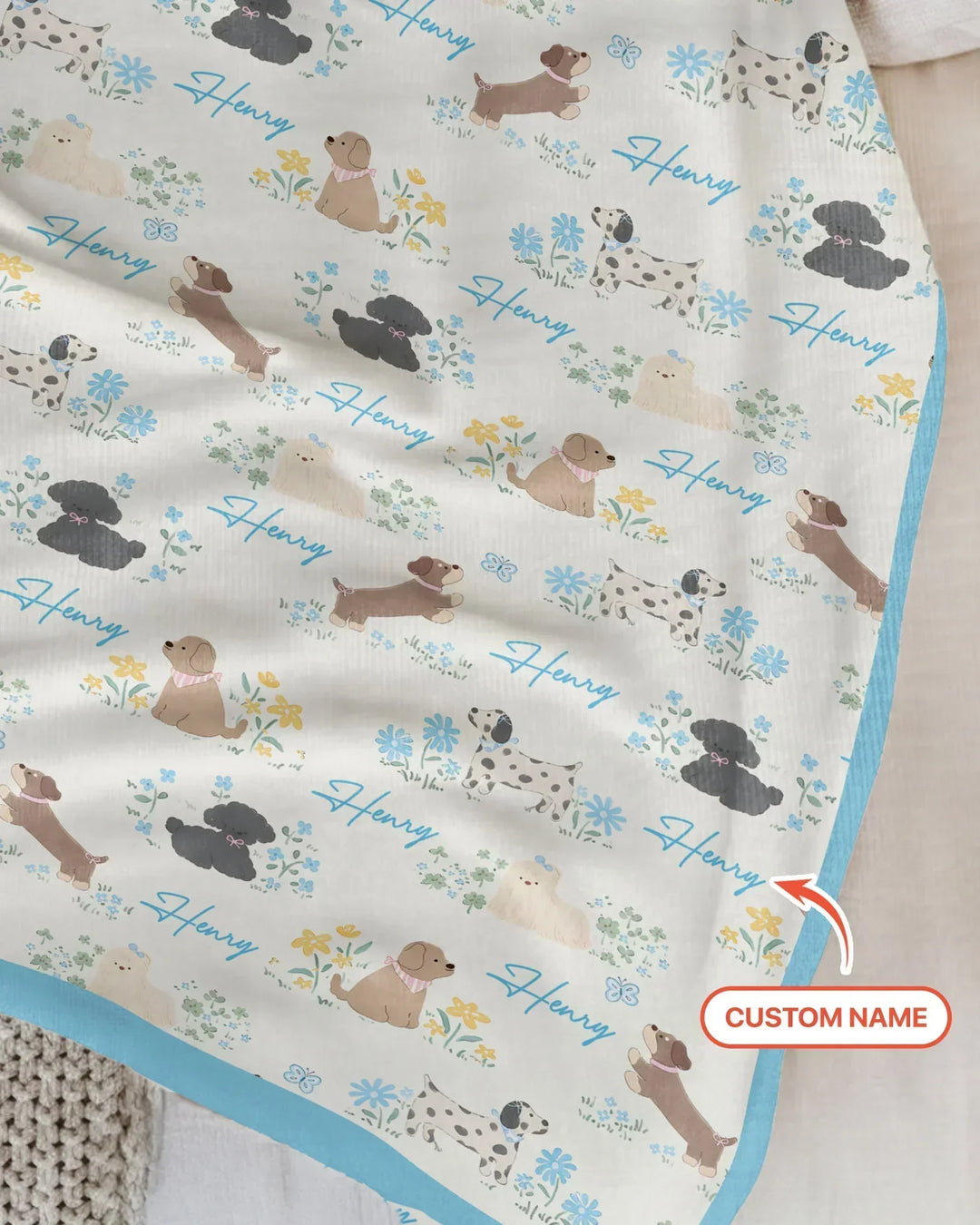Custom Name Flower Dogs Bamboo Blanket