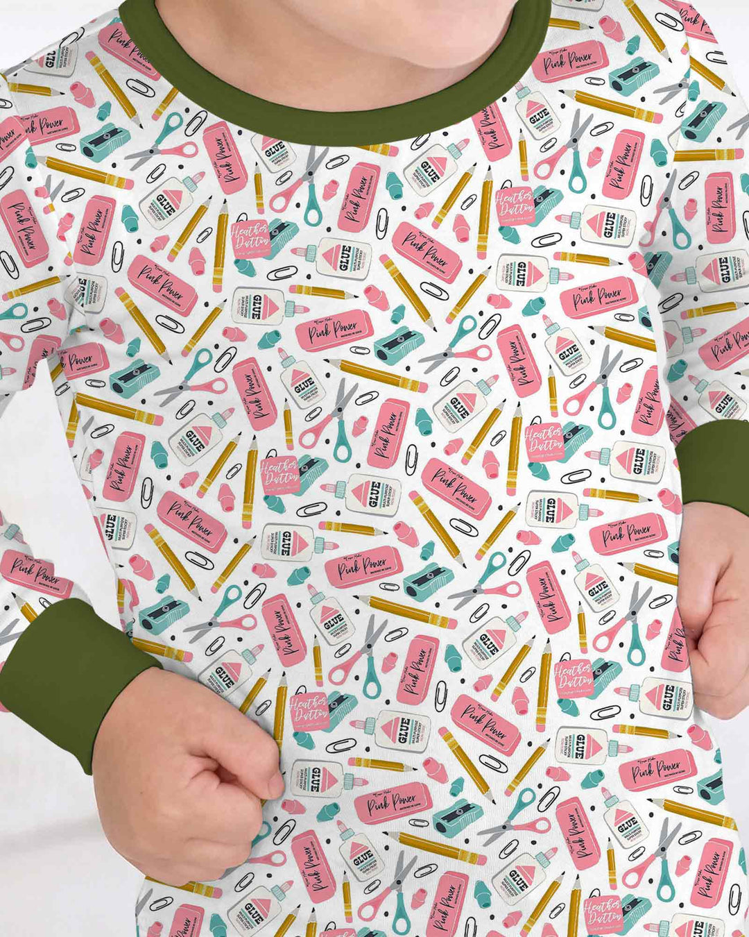 Pink Power School Supplies Bamboo Two Piece Long Sleeve Pajama Set