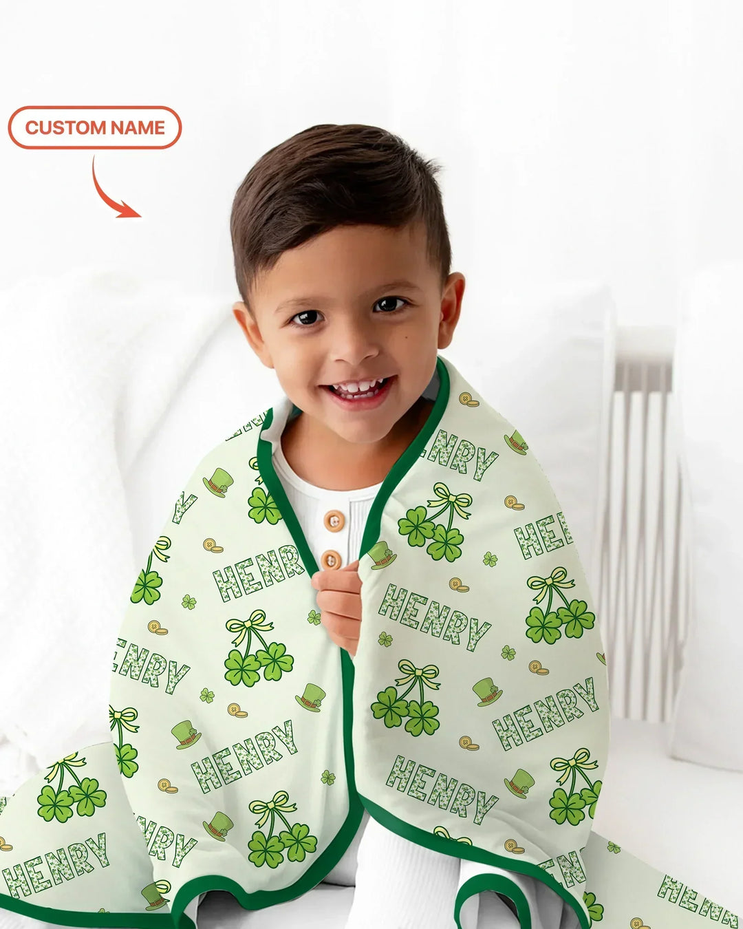 Custom Name Lucky Little Shamrock Bamboo Blanket