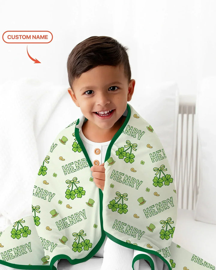 Custom Name Lucky Little Shamrock Bamboo Blanket