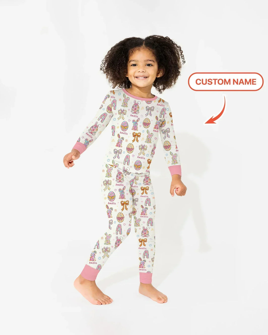 Happy Easter Custom Name Bamboo Two Piece Long Sleeve Pajama Set