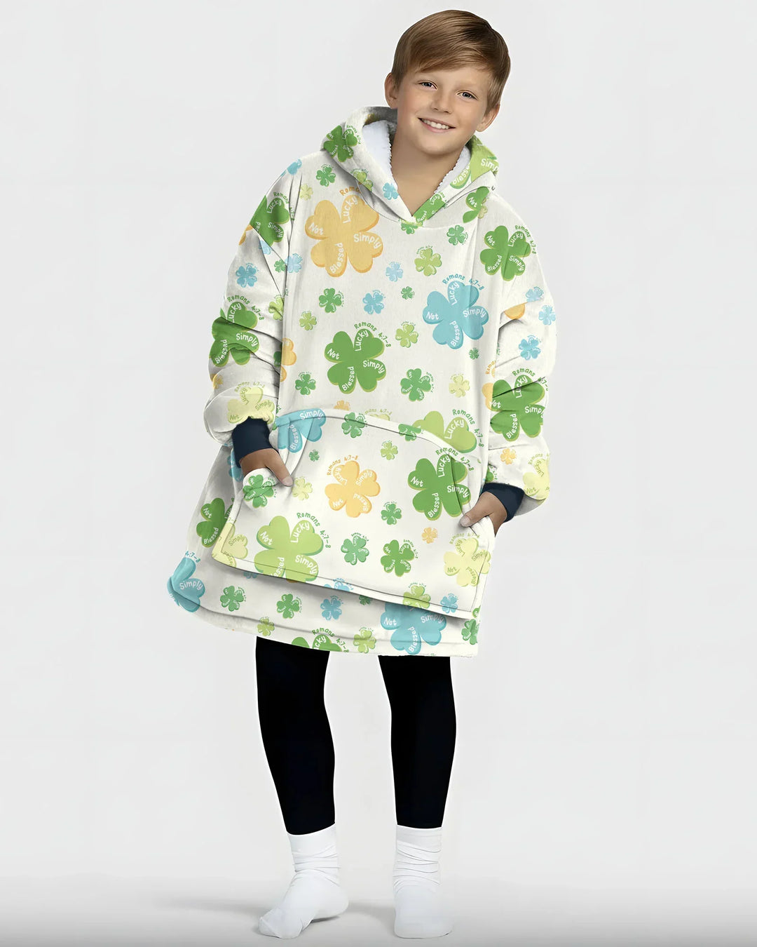 Shamrocks Print St. Patrick's Day Wearable Bamboo Blanket Hoodie