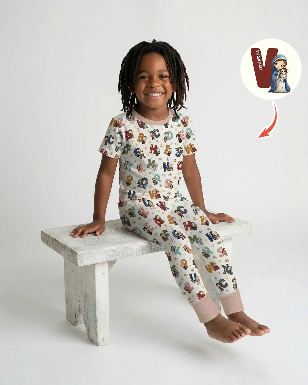 Catholic Saint ABCs Bamboo Two Piece Short Sleeve Pajama Set